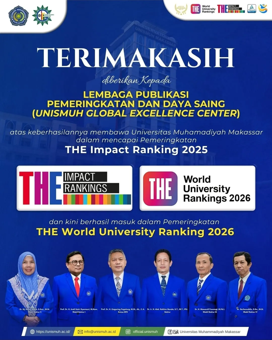 Unismuh Makassar Masuk Daftar THE World University Rankings 2026 : Perkuat Langkah Menuju Kampus Bereputasi Global