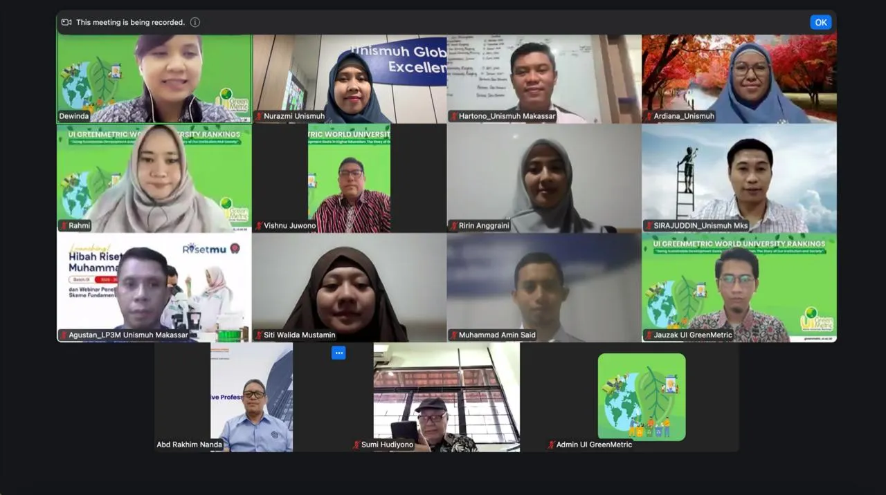 Universitas Muhammadiyah Makassar Gelar Pendampingan Pemeringkatan UI GreenMetric Secara Daring